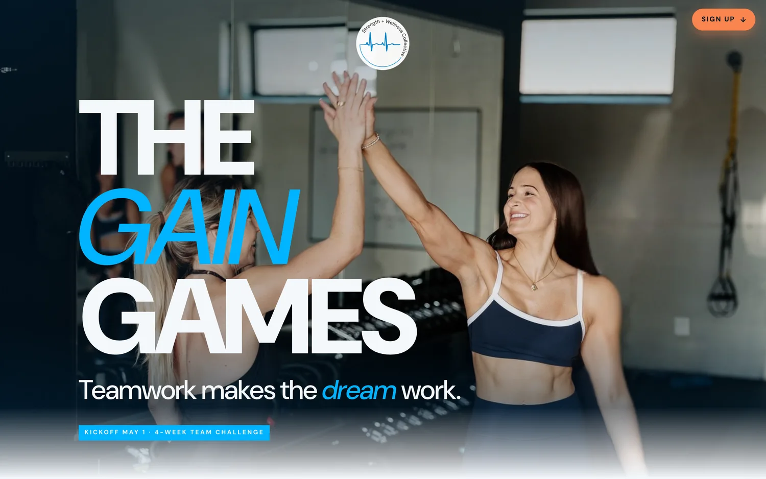 Gain Games landing page — THE GAIN GAMES, teamwork makes the dream work