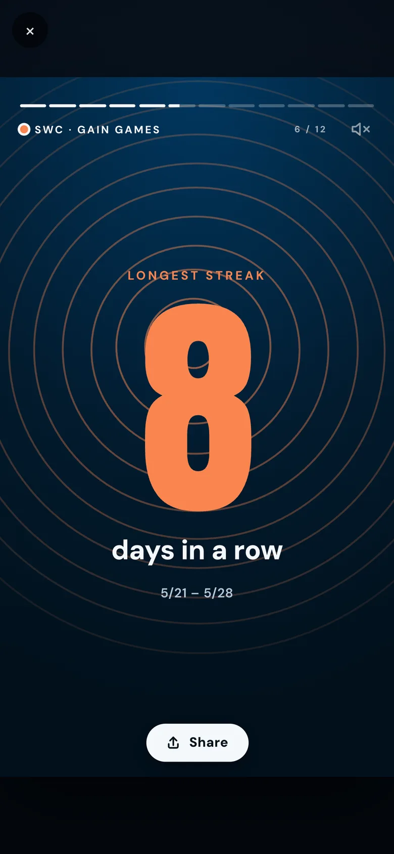Wrapped — longest streak, 8 days in a row